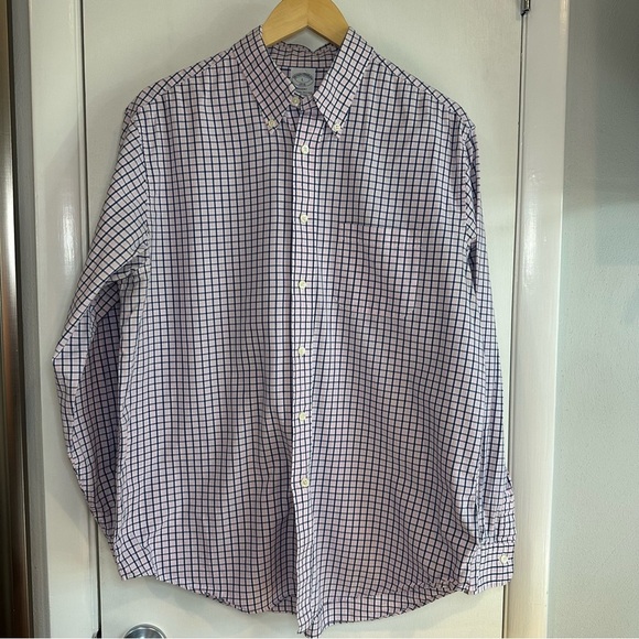 Brooks Brothers Button Down Dress Shirt. Large. Graph Check Light Pink and Navy. - Picture 1 of 7